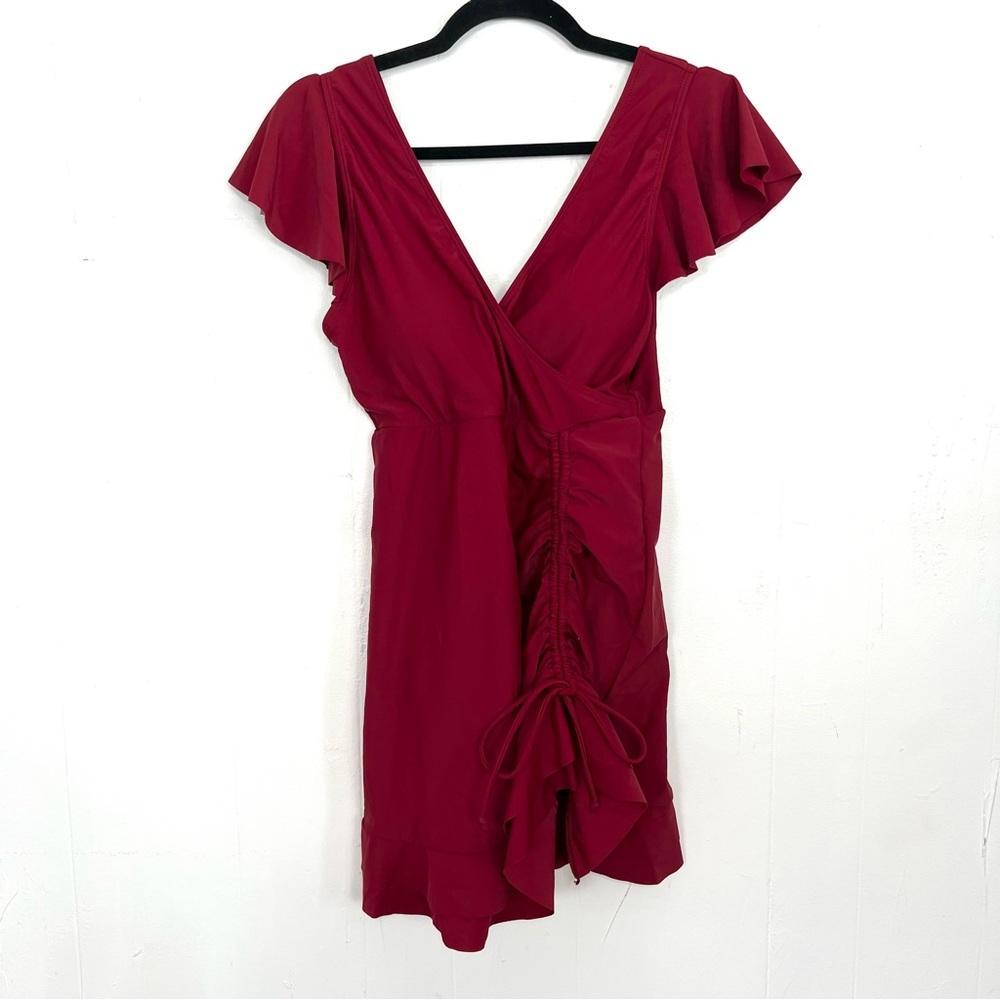 NWT Blooming Jelly One Piece‎ Swim Dress Swimsuit Ruched Red Medium ly